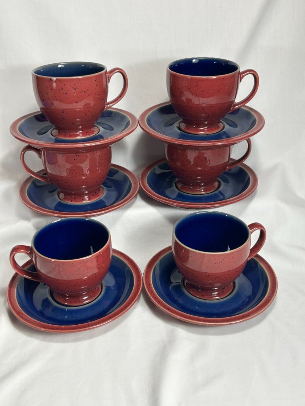 6 sets of tea cups & saucers. Denby UK Classic stoneware